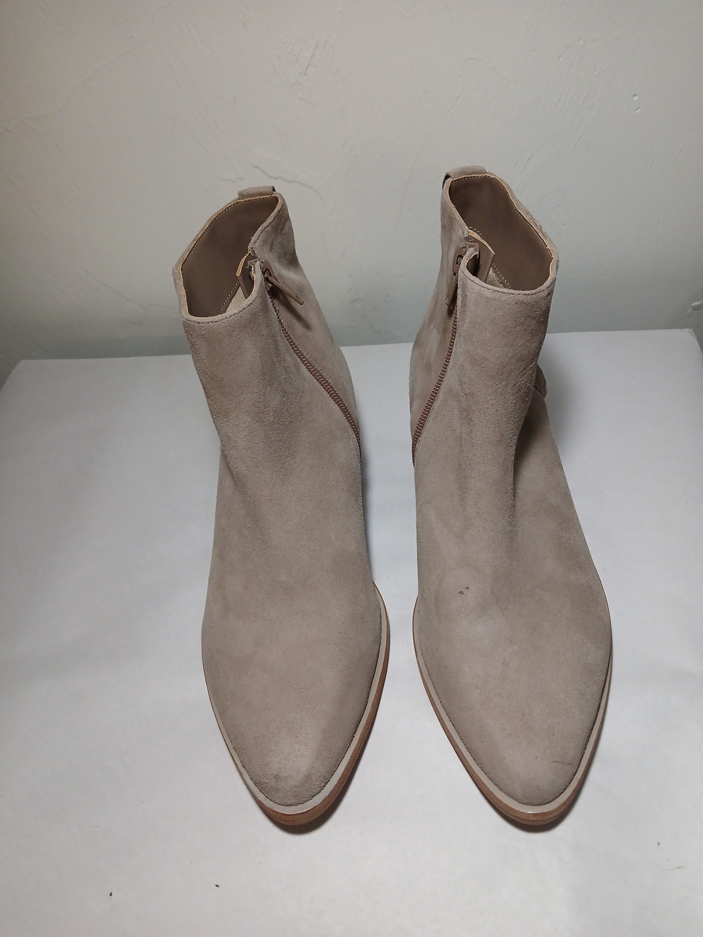 Van Eli Taupe Suede Pointed Ankle Boots with Side Zip